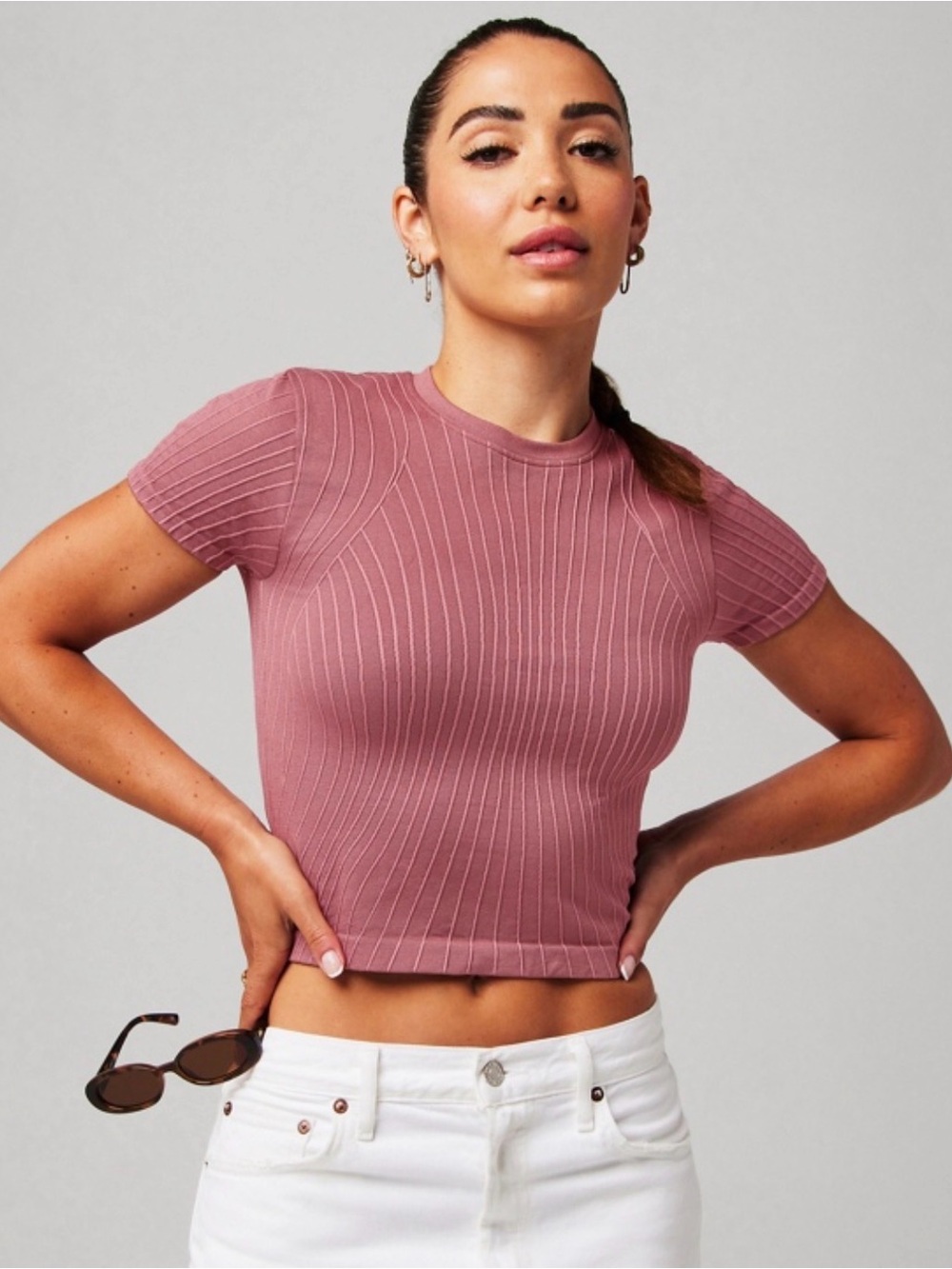 Fabletics seamless baby tee in color mauve